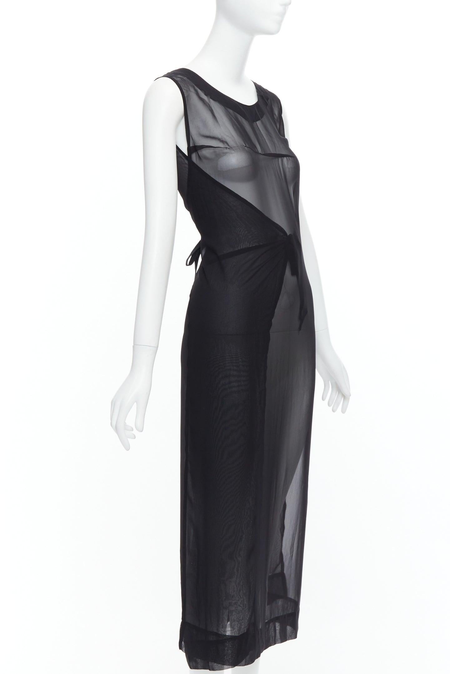Gray rare MAISON MARGIELA Vintage AW1991 sheer chest darts apron tie midi dress IT42 For Sale