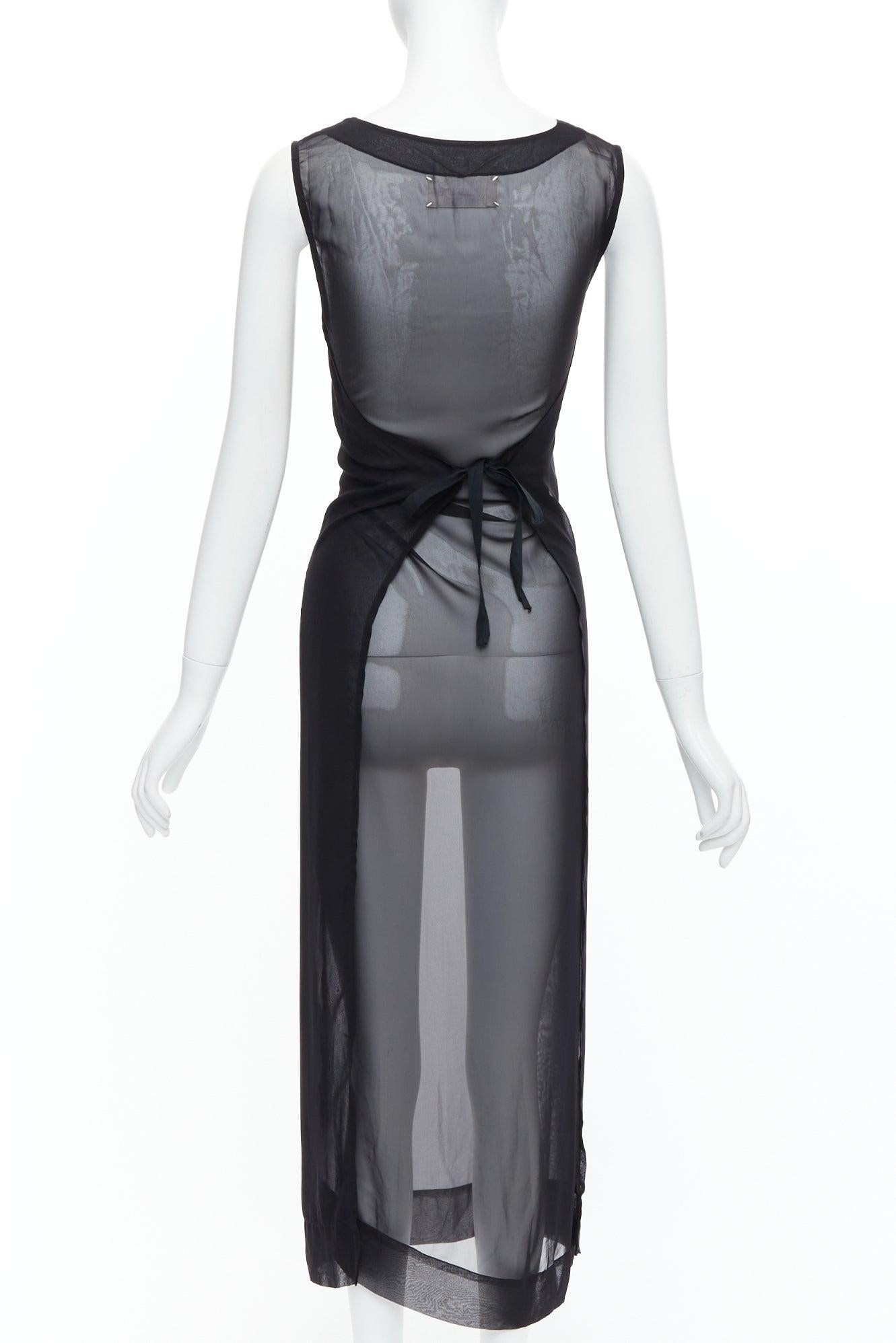 Women's rare MAISON MARGIELA Vintage AW1991 sheer chest darts apron tie midi dress IT42 For Sale