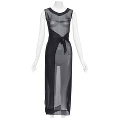 rare MAISON MARGIELA Vintage AW1991 sheer chest darts apron tie midi dress IT42