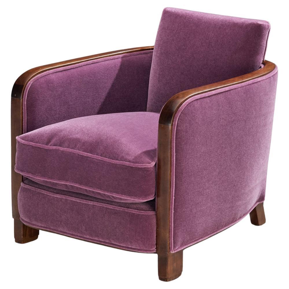 Rare Maison Soubrier Late 1920s Art Deco Armchair in Purple Pierre Frey