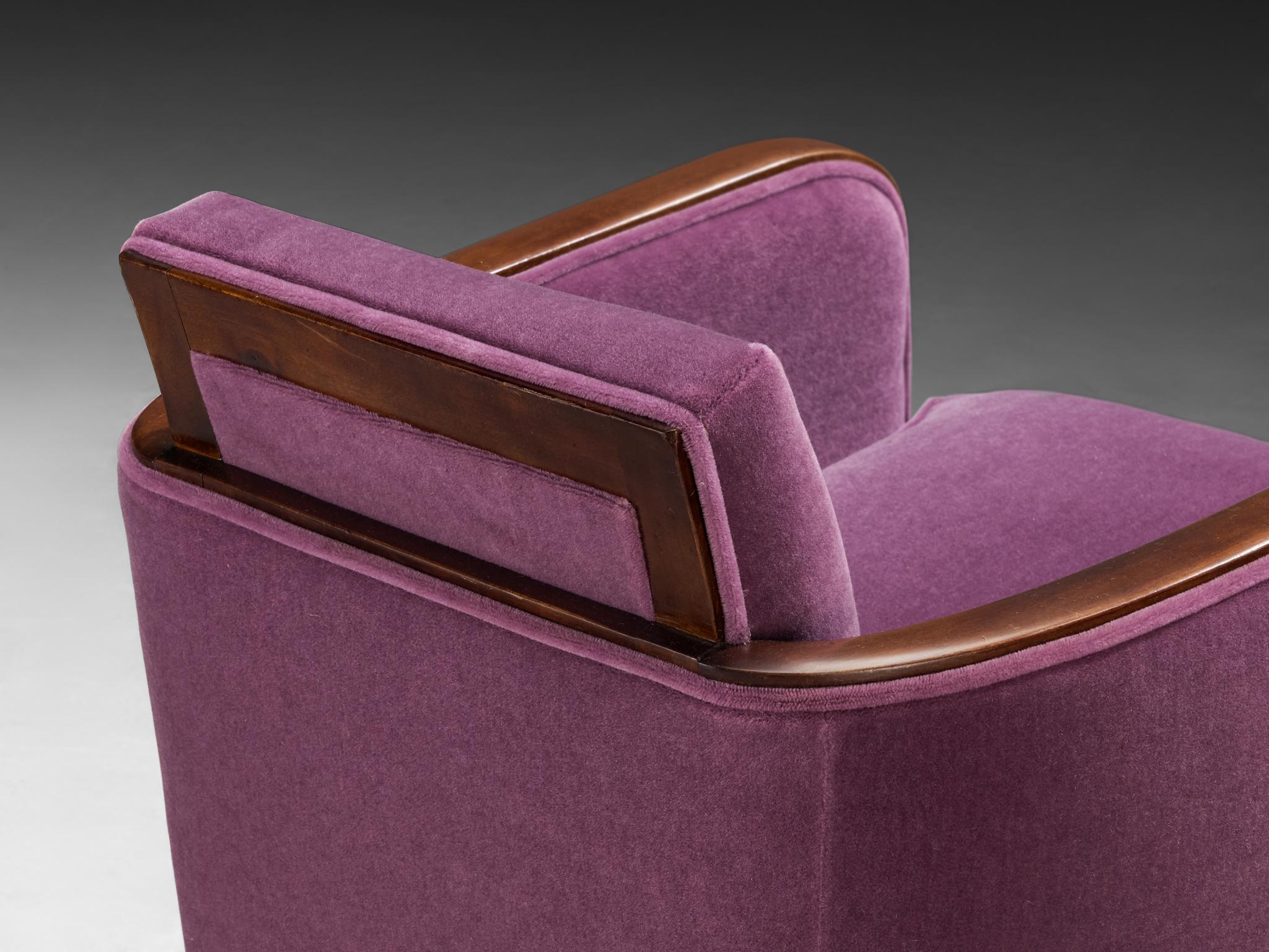 Rara Maison Soubrier Coppia di poltrone Art Déco fine anni '20 in viola Pierre Frey In condizioni buone in vendita a Waalwijk, NL