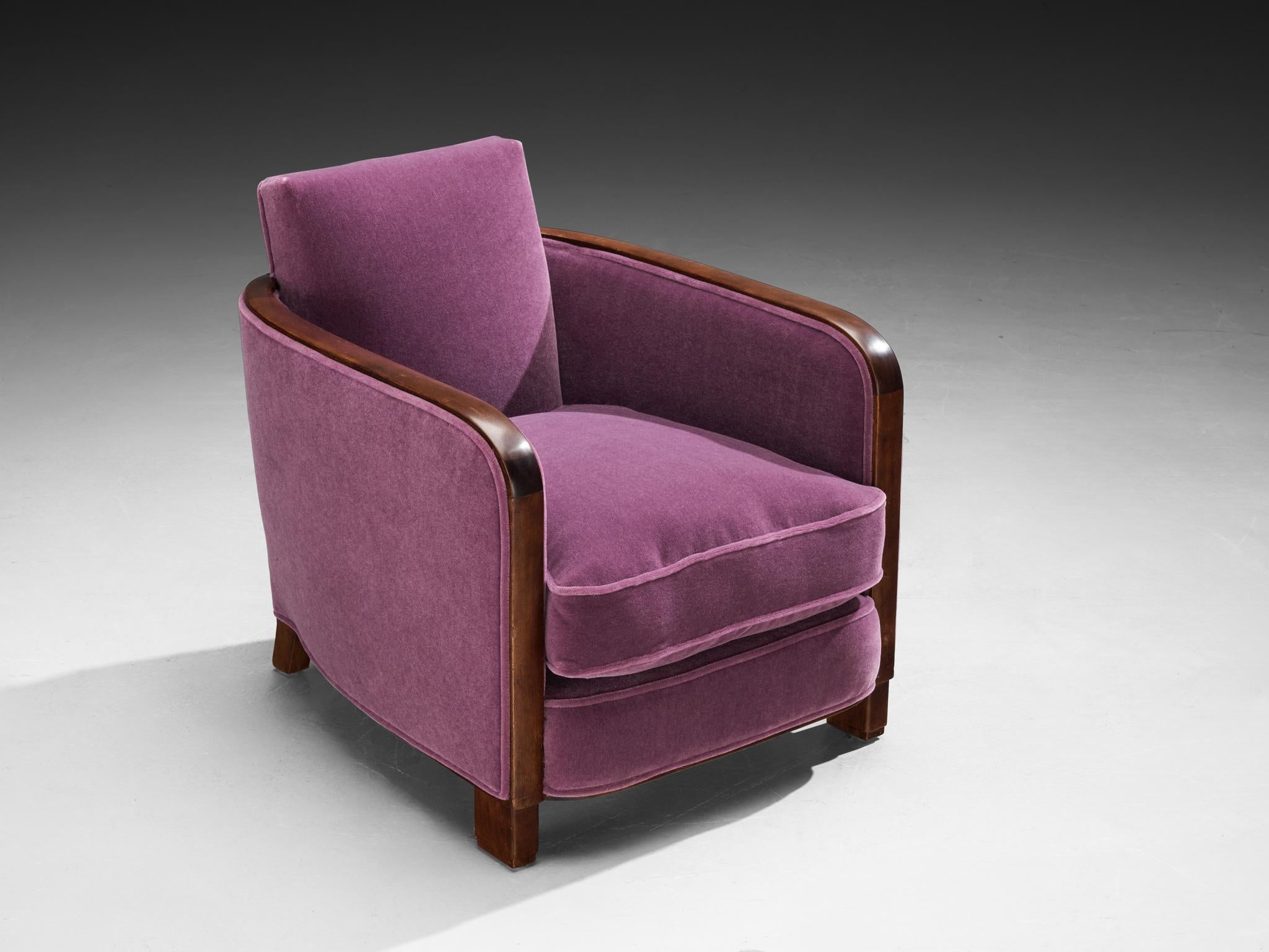 Rara Maison Soubrier Coppia di poltrone Art Déco fine anni '20 in viola Pierre Frey in vendita 1