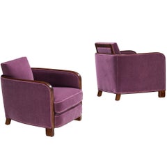 Antique Rare Maison Soubrier Pair of late 1920s Art Deco Armchairs in Purple Pierre Frey