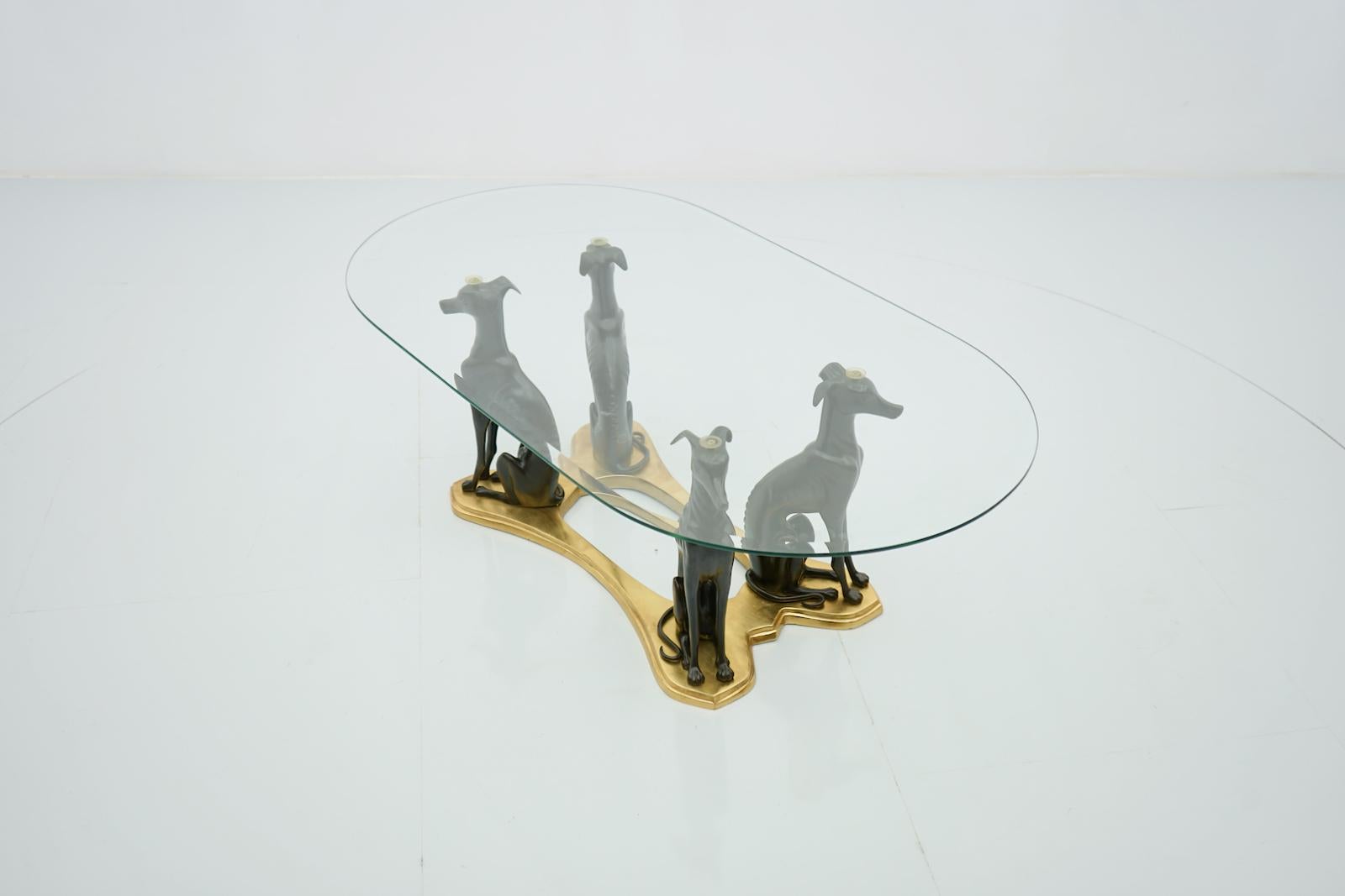 Rare Maitland Smith Brass and Glass Coffee Table Greyhound Dog 1