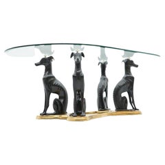 Rare Maitland Smith Brass and Glass Coffee Table Greyhound Dog
