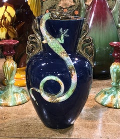 Rare Majolica Aesthetic Movement Vase with Dragon c.1880
