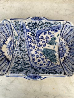 Rare Majolica Asparagus Blue & White Platter Wasmuel, circa 1890