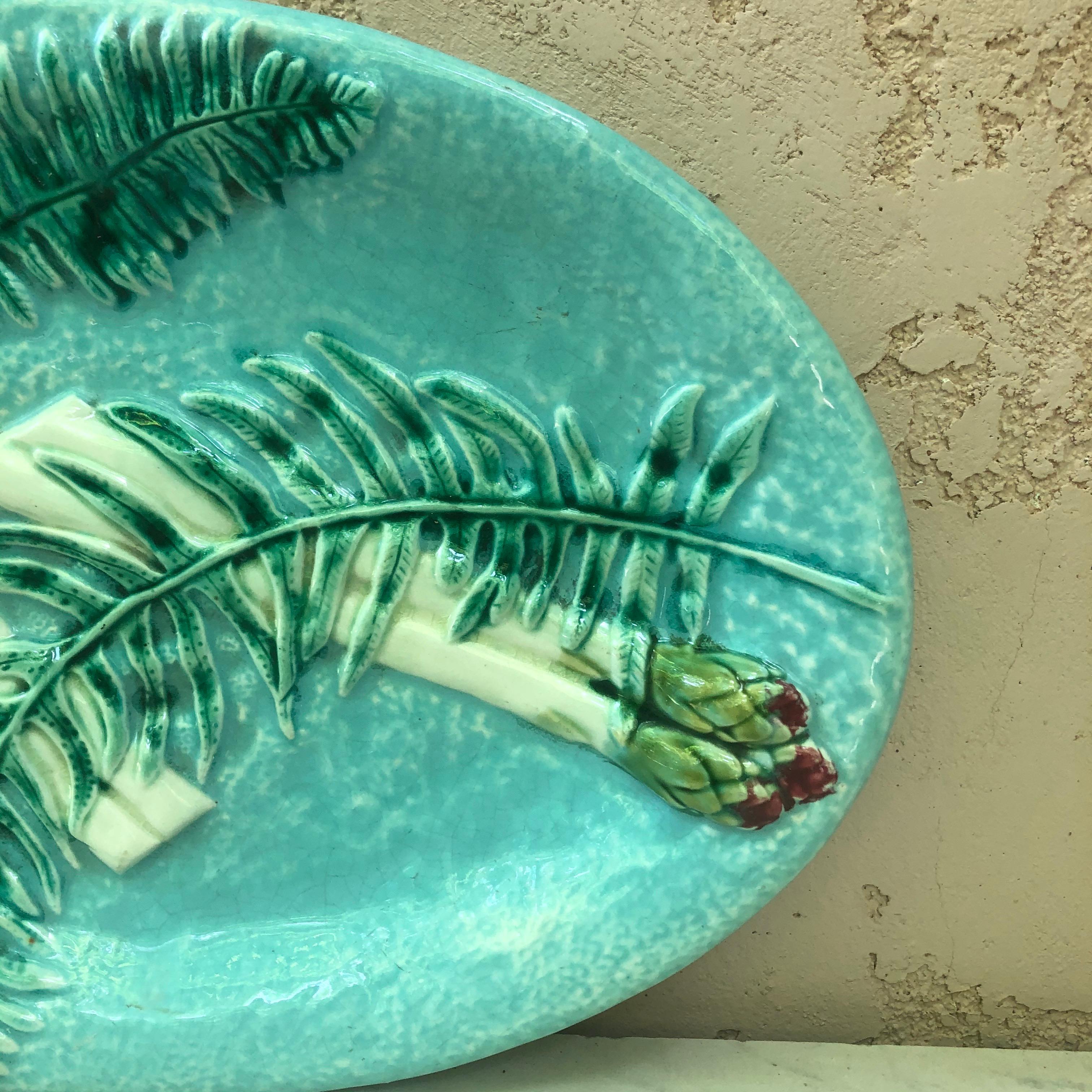 Rare Majolica Asparagus Platter with Fern Clairefontaine, circa 1880 In Good Condition For Sale In Austin, TX