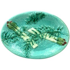 Rare Majolica Asparagus Platter with Fern Clairefontaine, circa 1880