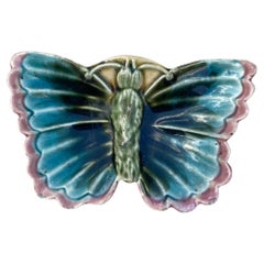 Rare Majolica Butterfly Butter Pat Fives Lille circa 1900