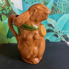 Rare Majolica Ceramic Glazed Rabbit Pitcher, circa 1900