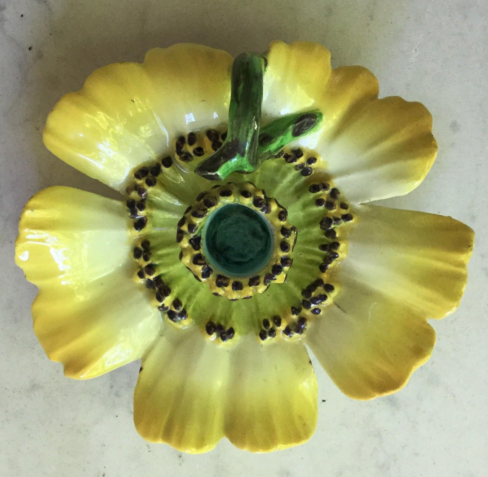 Rare Majolica Daffodil Candelstick Jerome Massier Fils, circa 1890 In Good Condition In Austin, TX