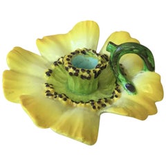 Antique Rare Majolica Daffodil Candelstick Jerome Massier Fils, circa 1890