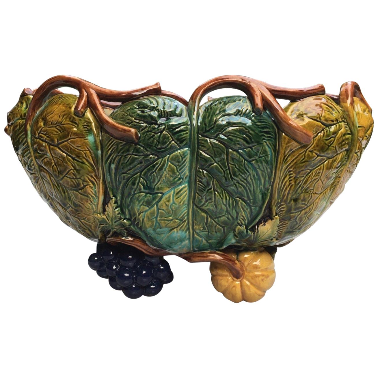 Rare Majolica Jardinière Squash, Grape and Leaves Wilhelm Schiller & Son For Sale