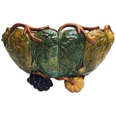 Antique Rare Majolica Jardinière Squash, Grape and Leaves Wilhelm Schiller & Son