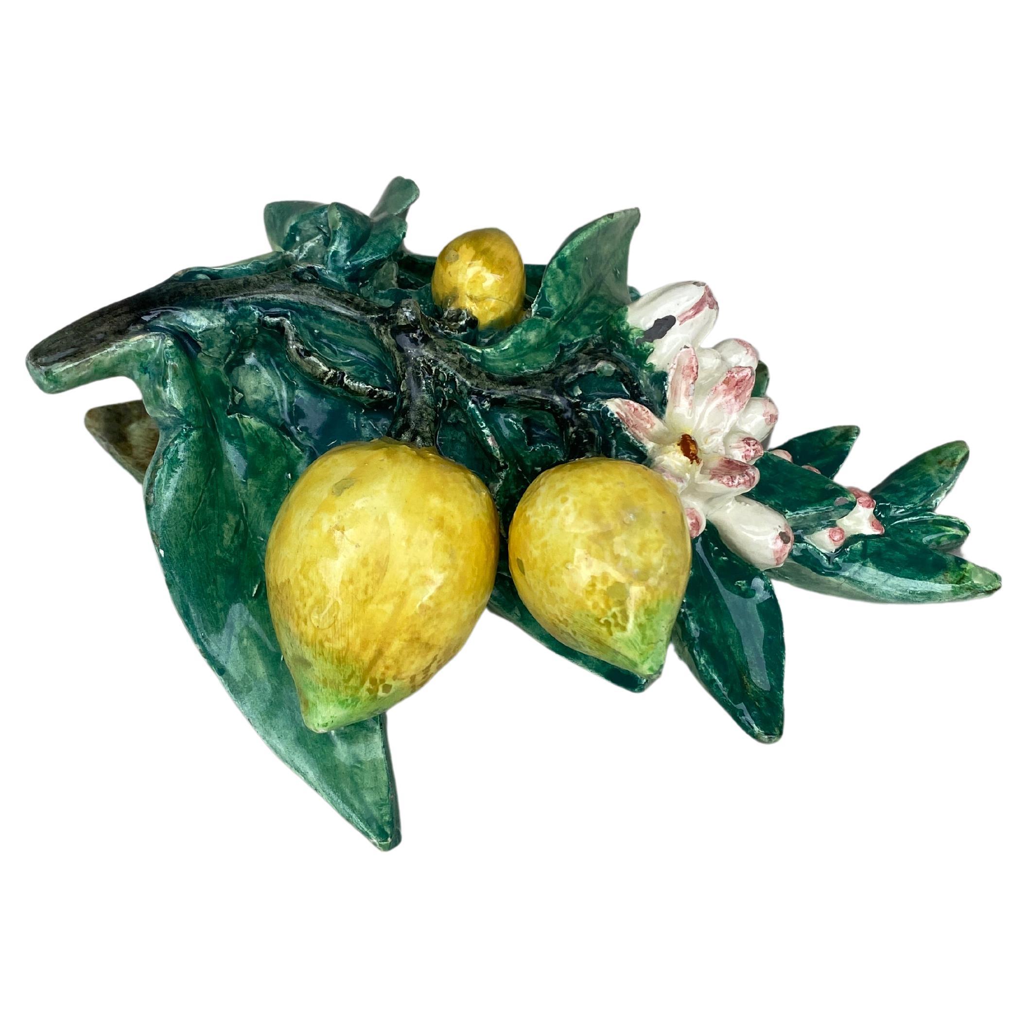 Rustic Rare Majolica Lemons Applique Delphin Massier, circa 1890 For Sale