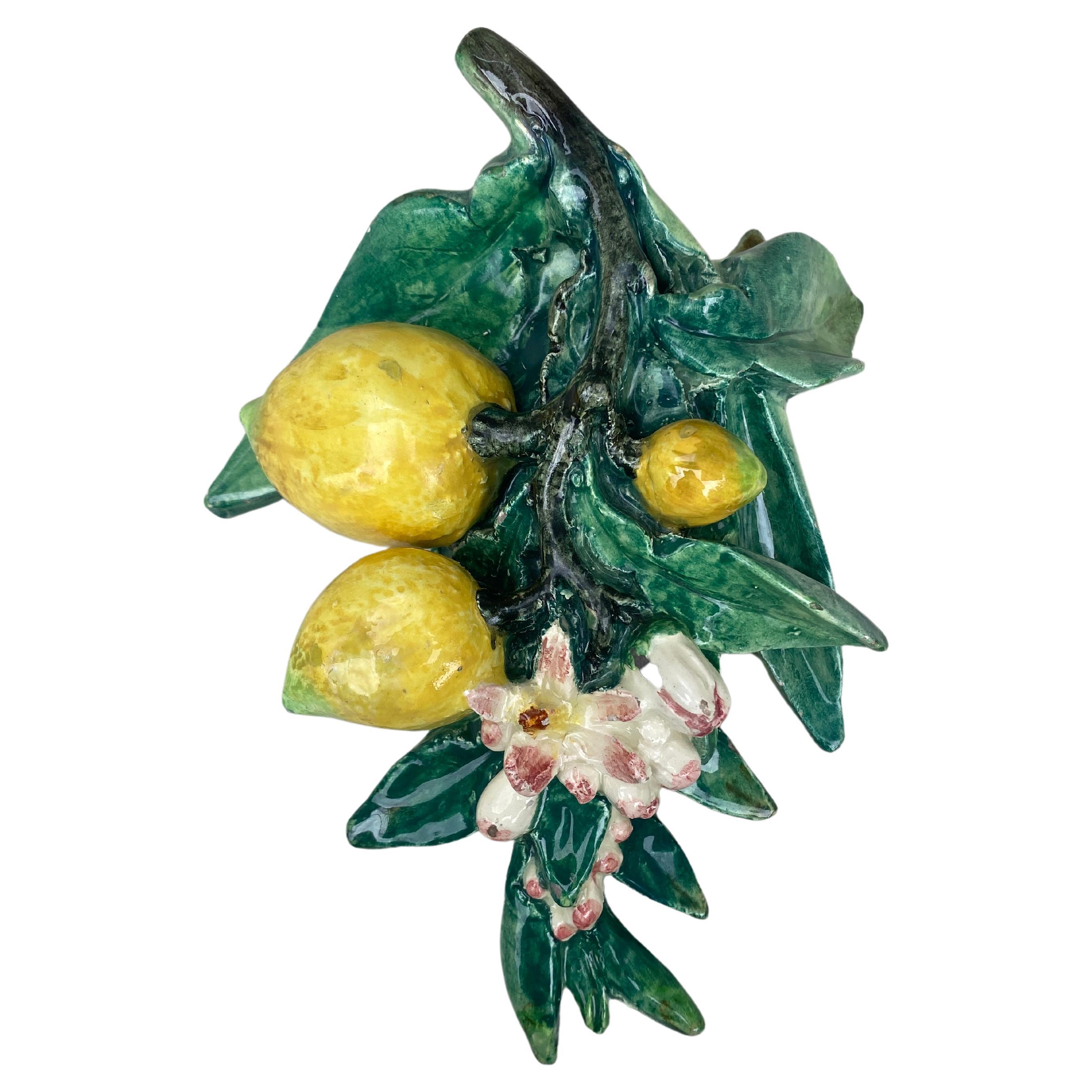 Rare Majolica Lemons Applique Delphin Massier, circa 1890 For Sale