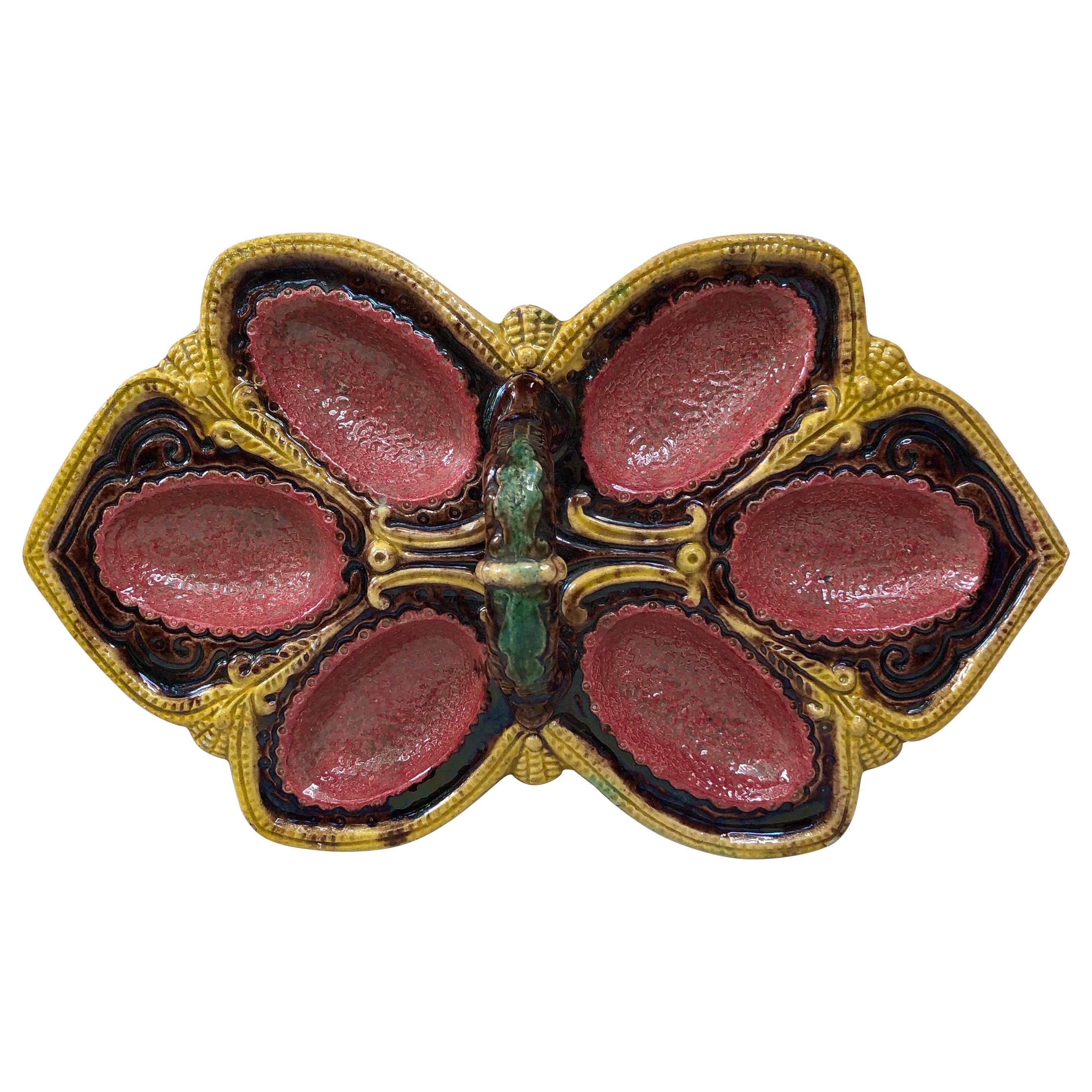 Seltene Majolika-Palissy-Eierschale mit Griff aus Majolika, um 1870