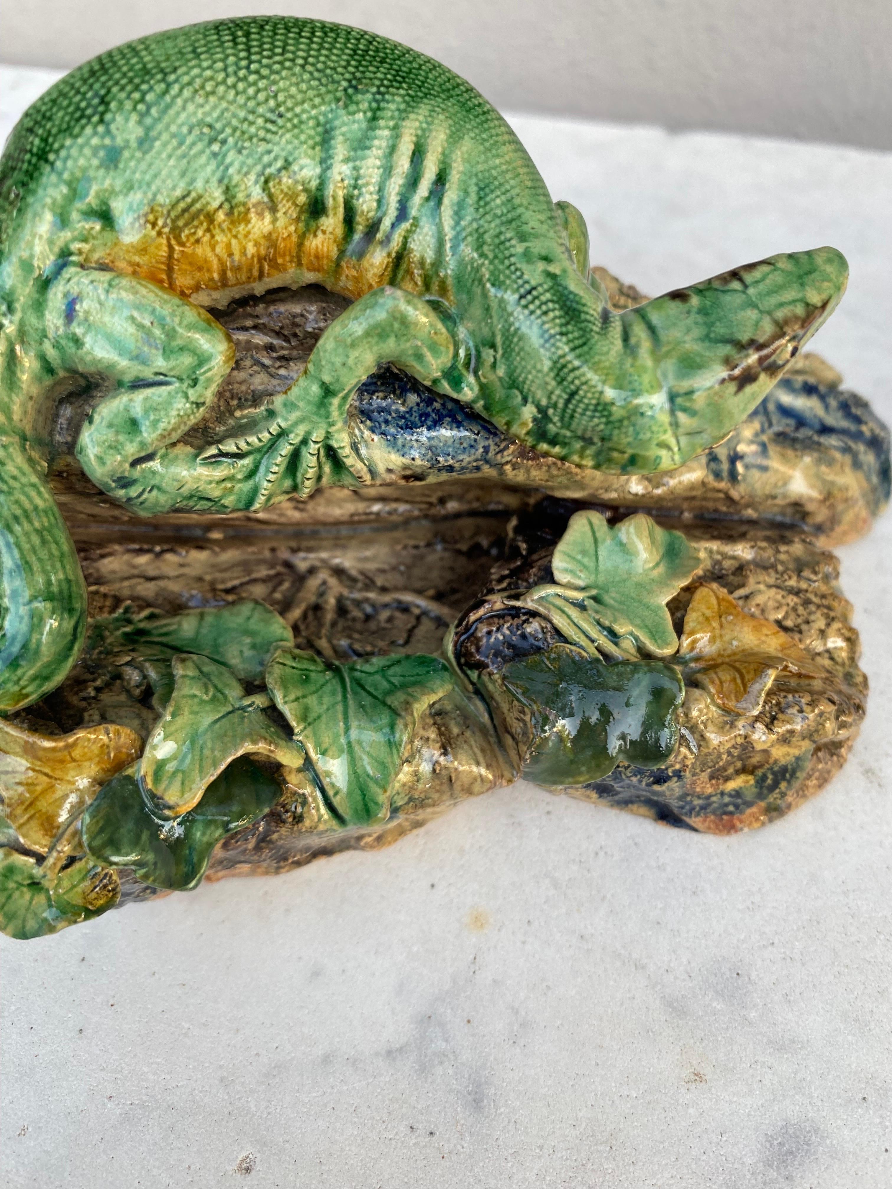 Rustic Rare Majolica Palissy Lizard Joseph Landais Circa 1860 For Sale