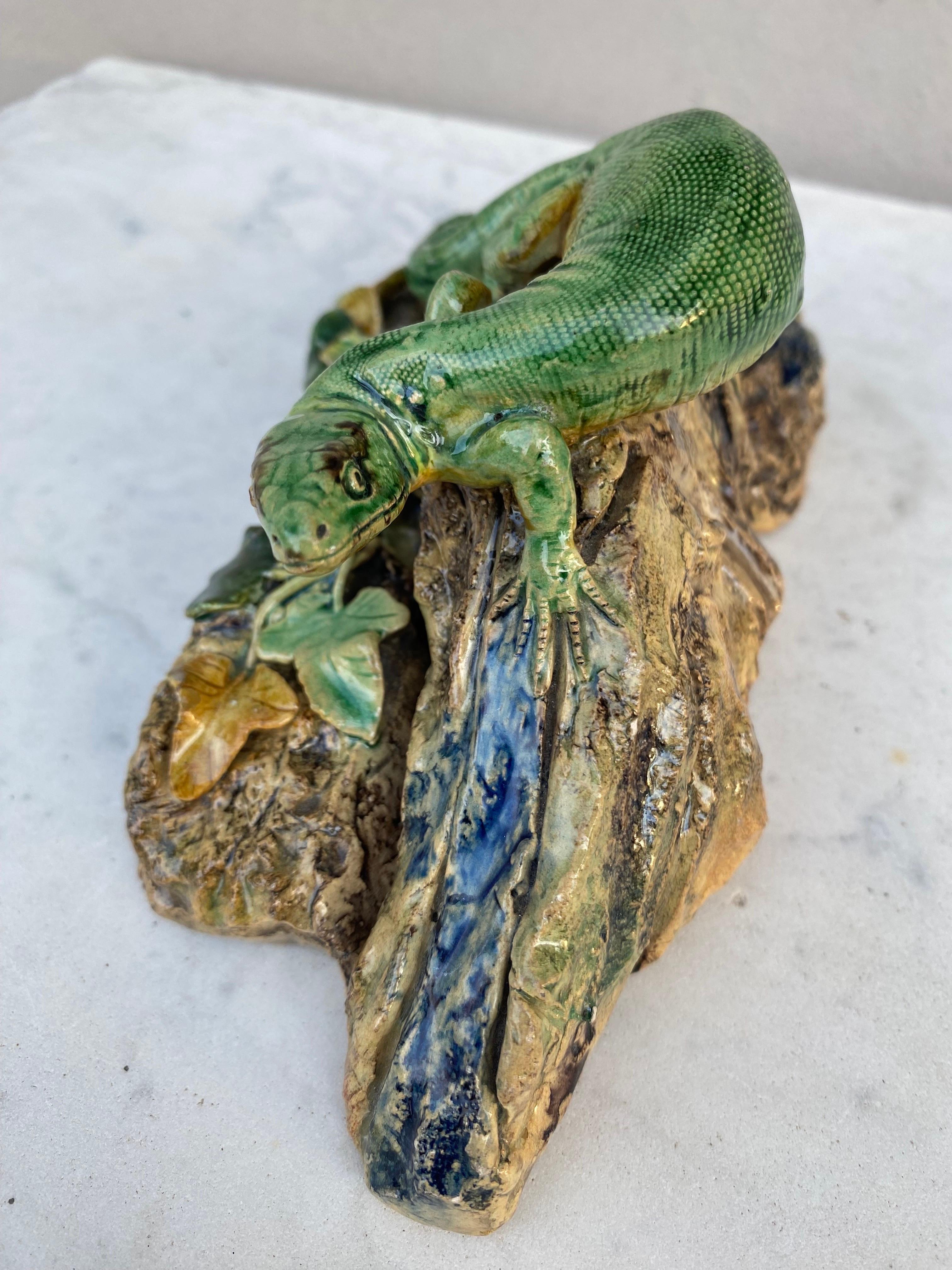 Ceramic Rare Majolica Palissy Lizard Joseph Landais Circa 1860 For Sale