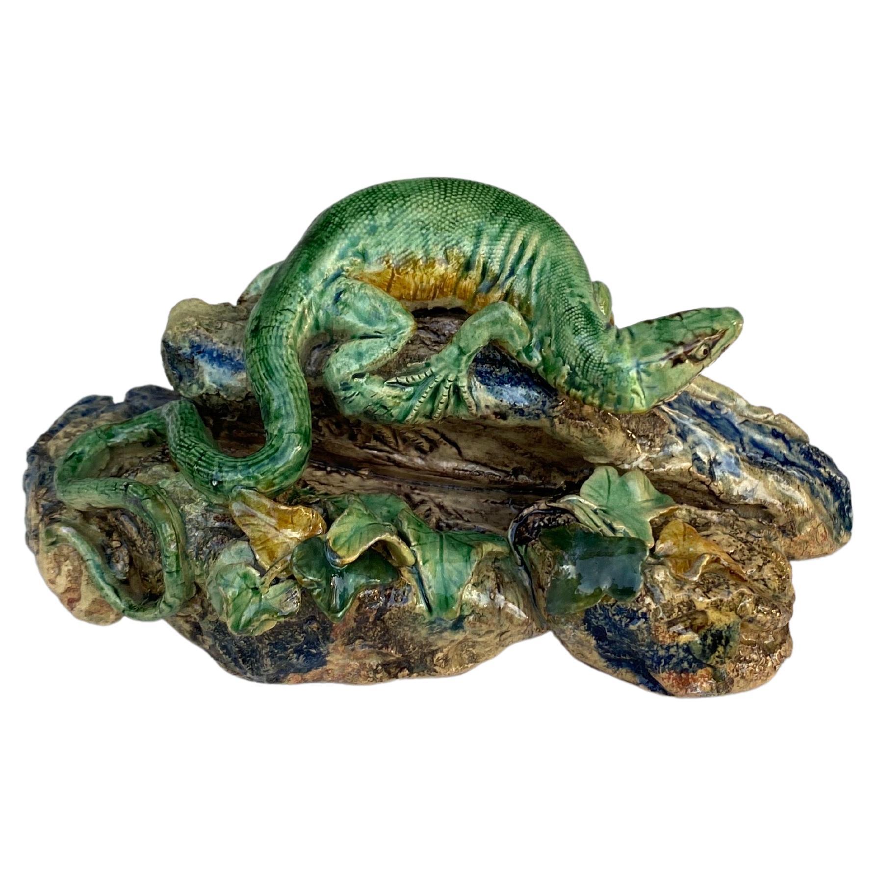 Rare Majolica Palissy Lizard Joseph Landais Circa 1860 For Sale