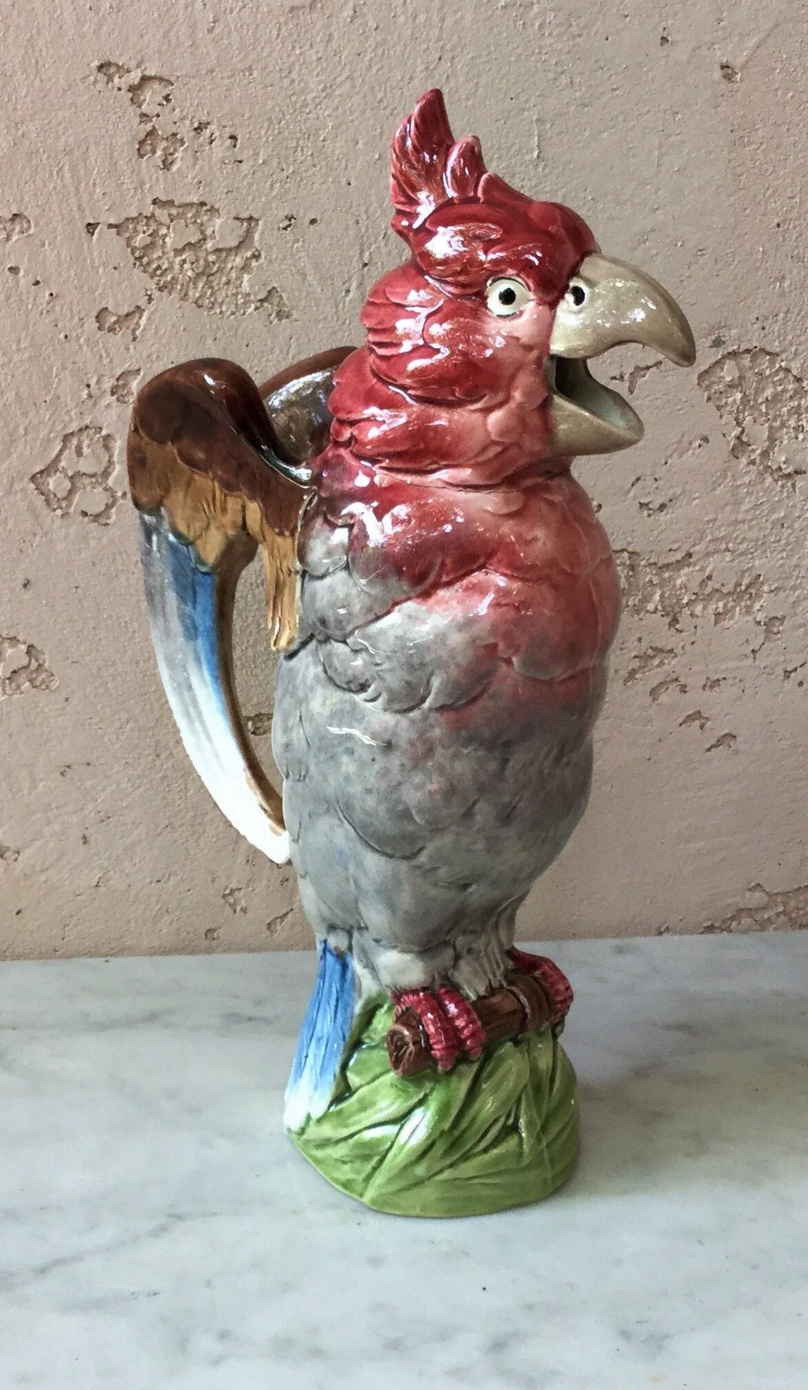 Aesthetic Movement Rare Majolica Parrot Pitcher Dreyfus, circa 1890