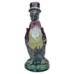 Antique Rare Majolica Penguin With Suit Mustard Pot Sarreguemines circa 1890