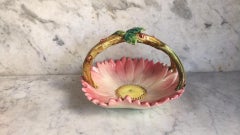 Rare Majolica Pink Daisy Basket Delphin Massier, Circa 1890