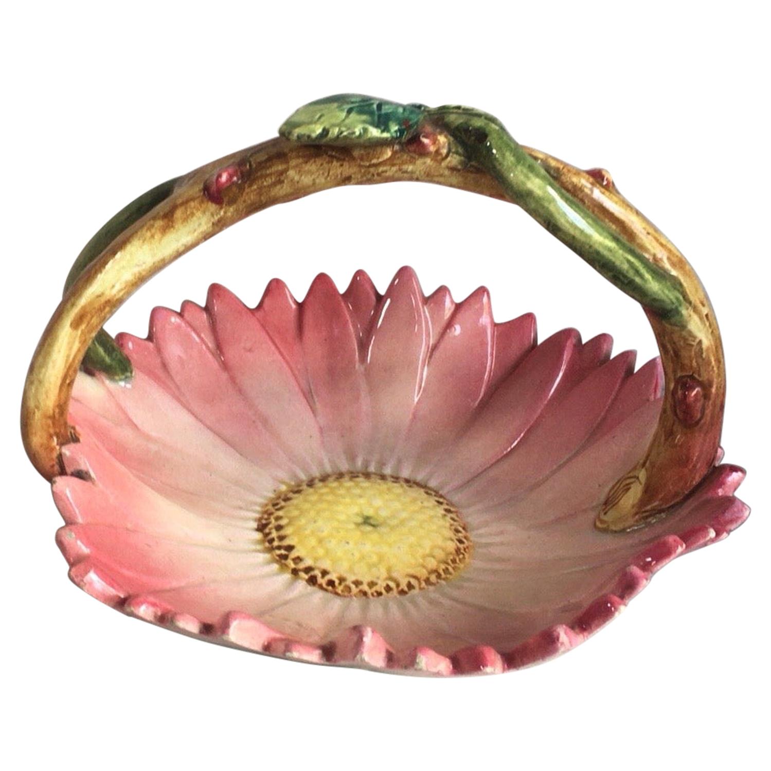 Rare Majolica Pink Daisy Basket Delphin Massier, Circa 1890 For Sale