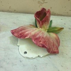 Rare Majolica Pink Flower Wall Pocket Delphin Massier, circa 1880