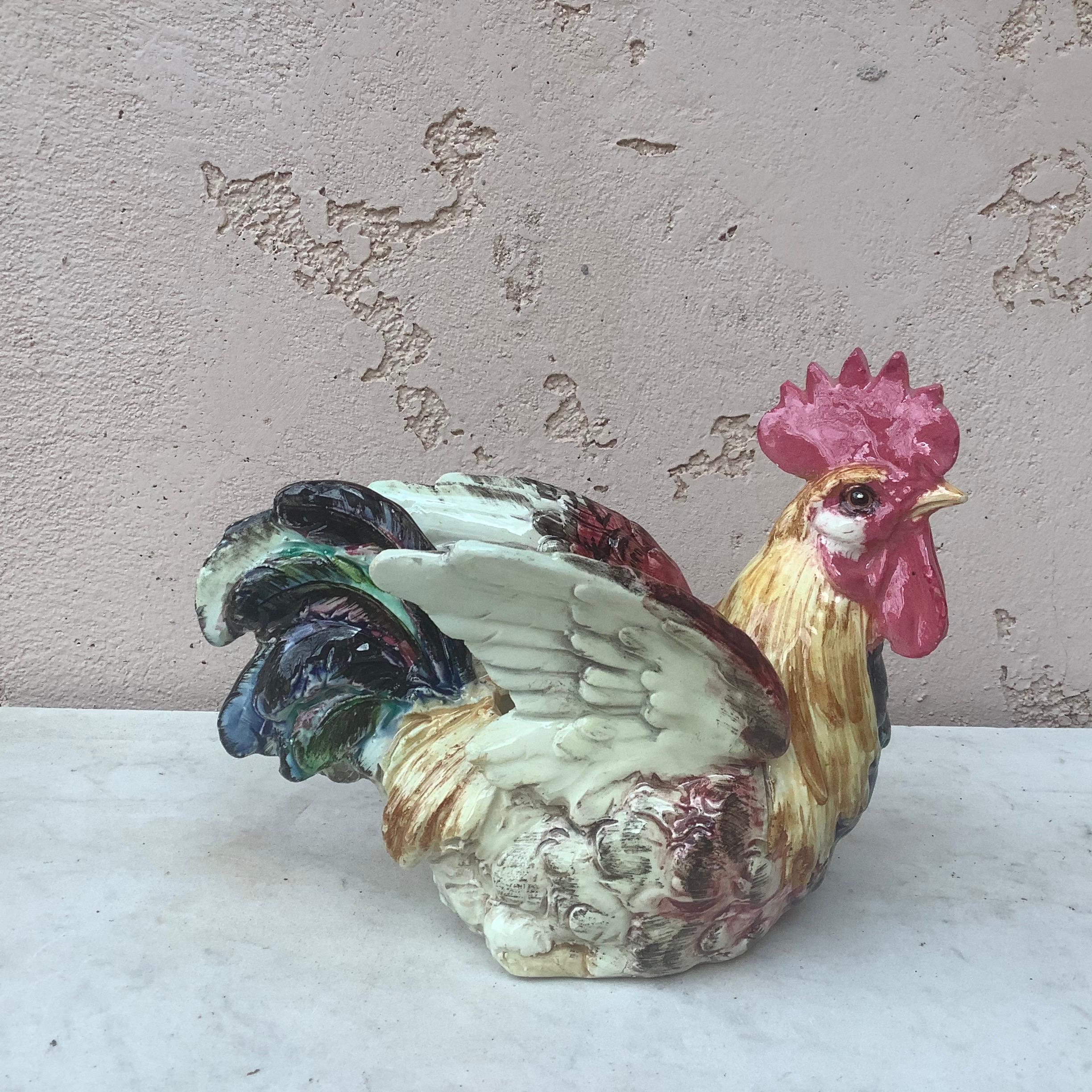 A rare Majolica rooster jardinière signed Delphin Massier, circa 1890.
Country, Rustic style.
Beautiful colors.
Reference / A similar example of this piece page 93 