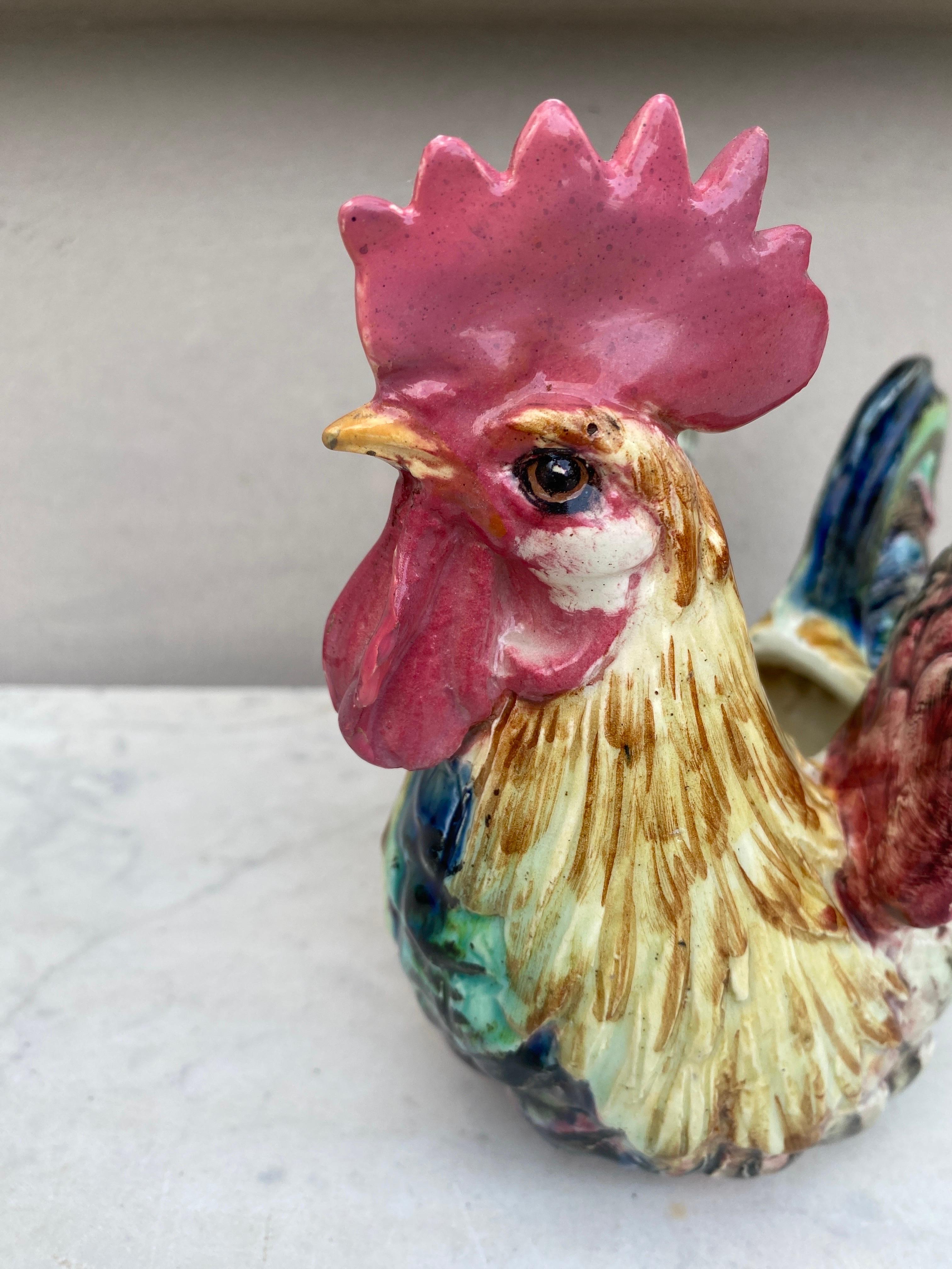 Rara jardinera de mayólica con gallo Delphin Massier, hacia 1890 Francés en venta