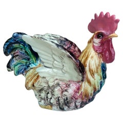 Rare Jardinière à coq en majolique Delphin Massier, vers 1890