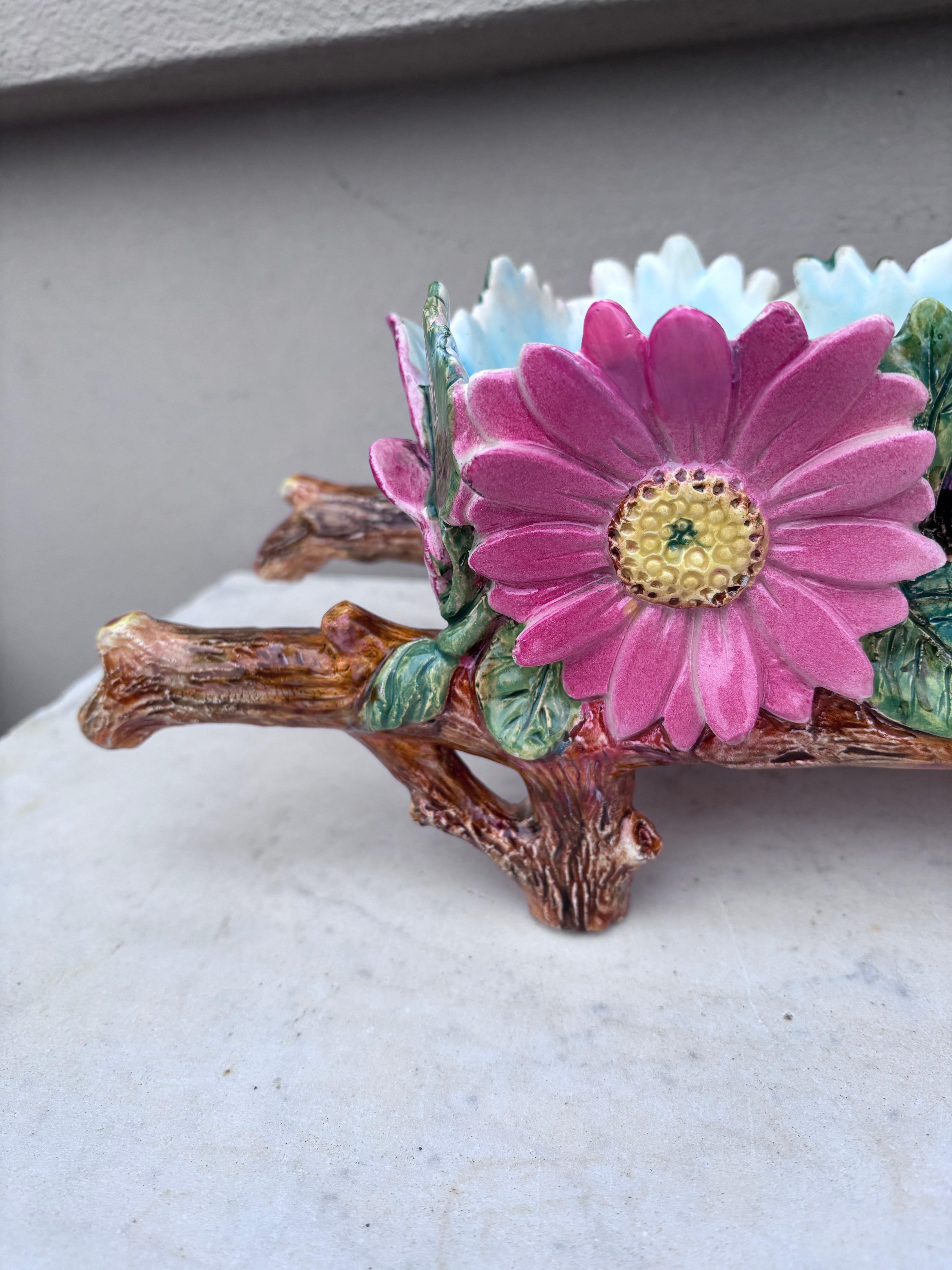 Art Nouveau Rare Majolica Wheelbarrow Jardiniere Delphin Massier, Circa 1890