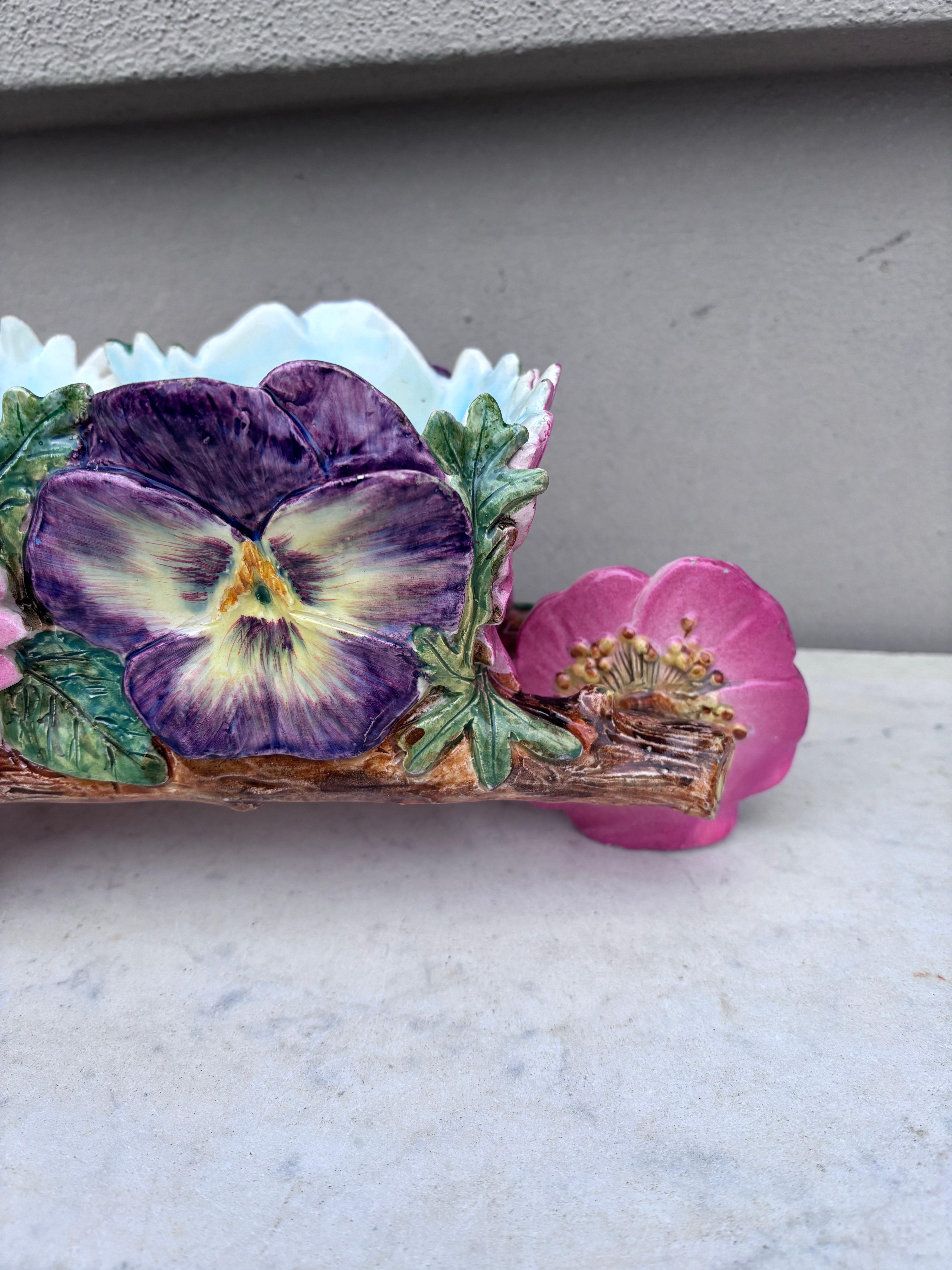 French Rare Majolica Wheelbarrow Jardiniere Delphin Massier, Circa 1890