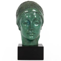 Rare Malvina Hoffman Antique Bronze Sculpture "The Cap -A Mask of a Young Woman"