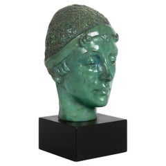 Rare Malvina Hoffman Antique Bronze Sculpture "The Cap -A Mask of a Young Woman"