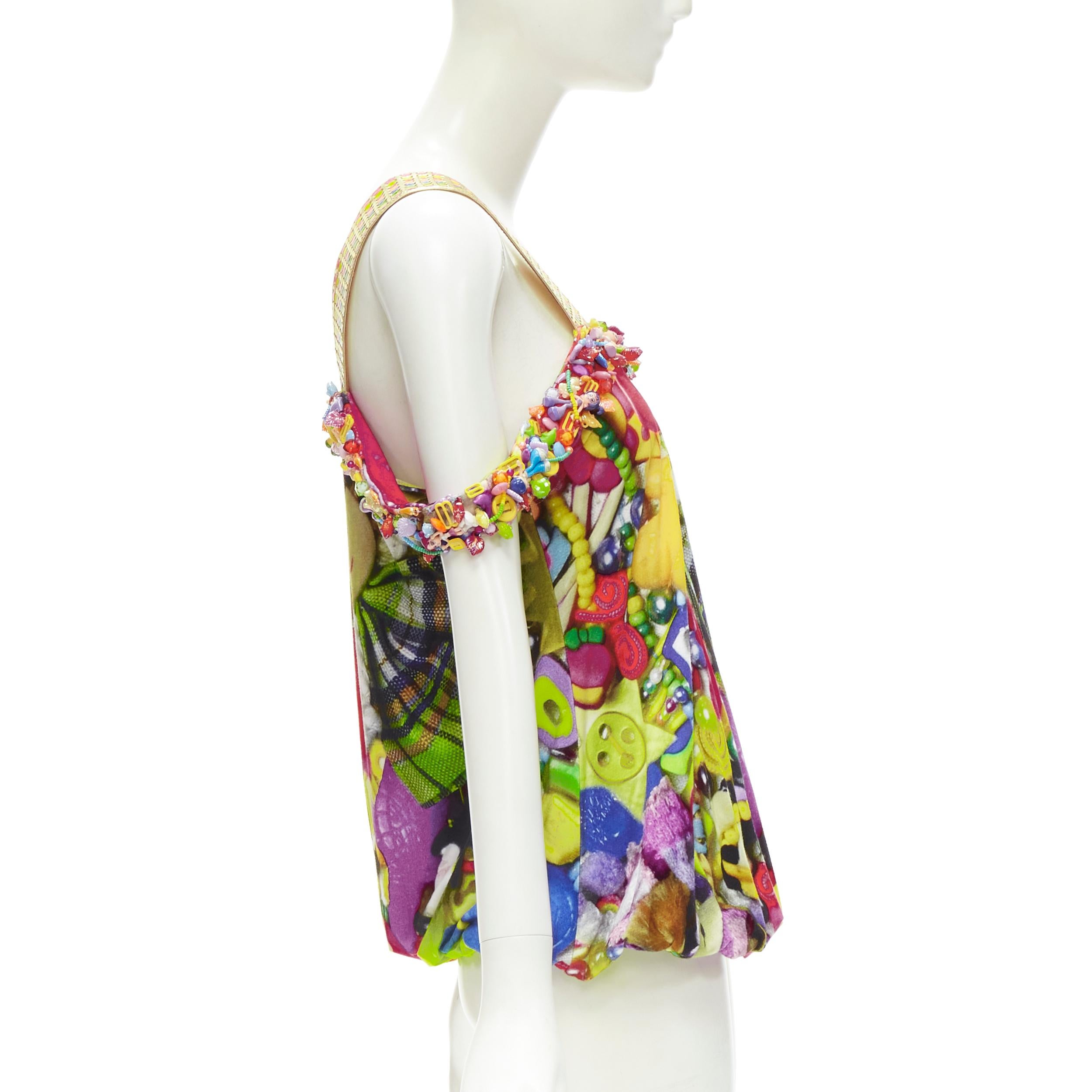 rare MANISH ARORA Doll Toys embellished slit front printed top In Excellent Condition For Sale In Hong Kong, NT