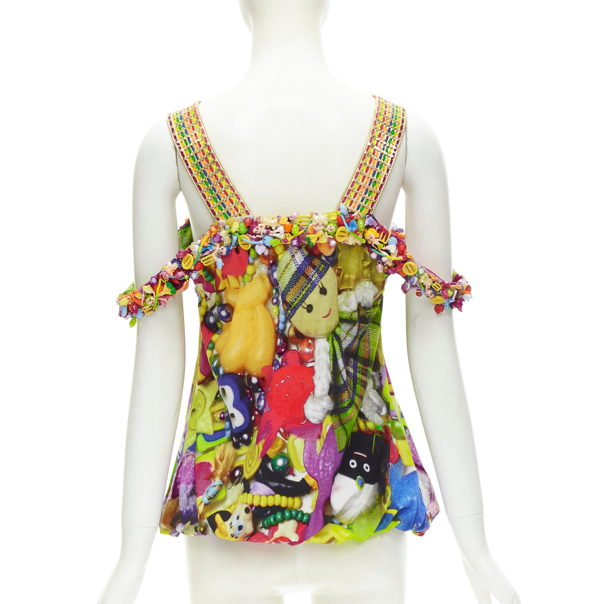 Women's rare MANISH ARORA Doll Toys embellished slit front printed top For Sale