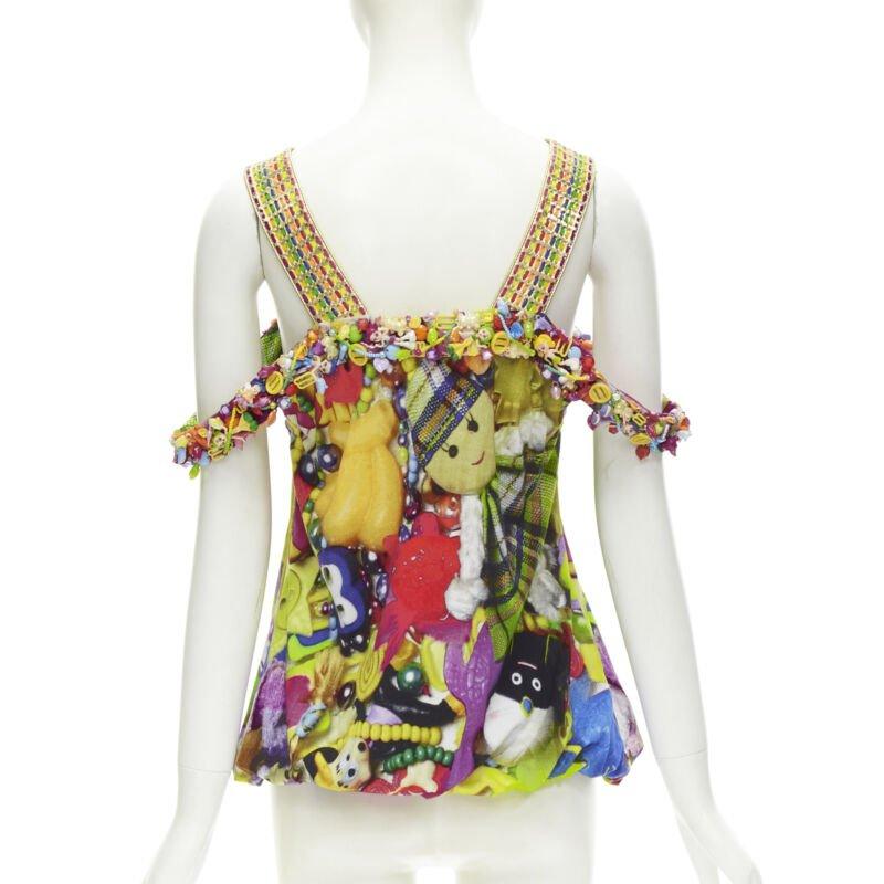 Women's rare MANISH ARORA Doll Toys embellished slit front printed top For Sale