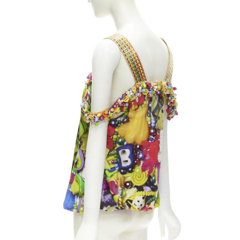 rare MANISH ARORA Doll Toys embellished slit front printed top For Sale 1
