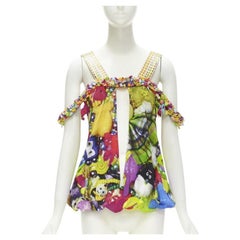 rare MANISH ARORA Doll Toys embellished slit front printed top