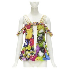 rare MANISH ARORA Doll Toys Top imprimé avec fente sur le devant et ornementation