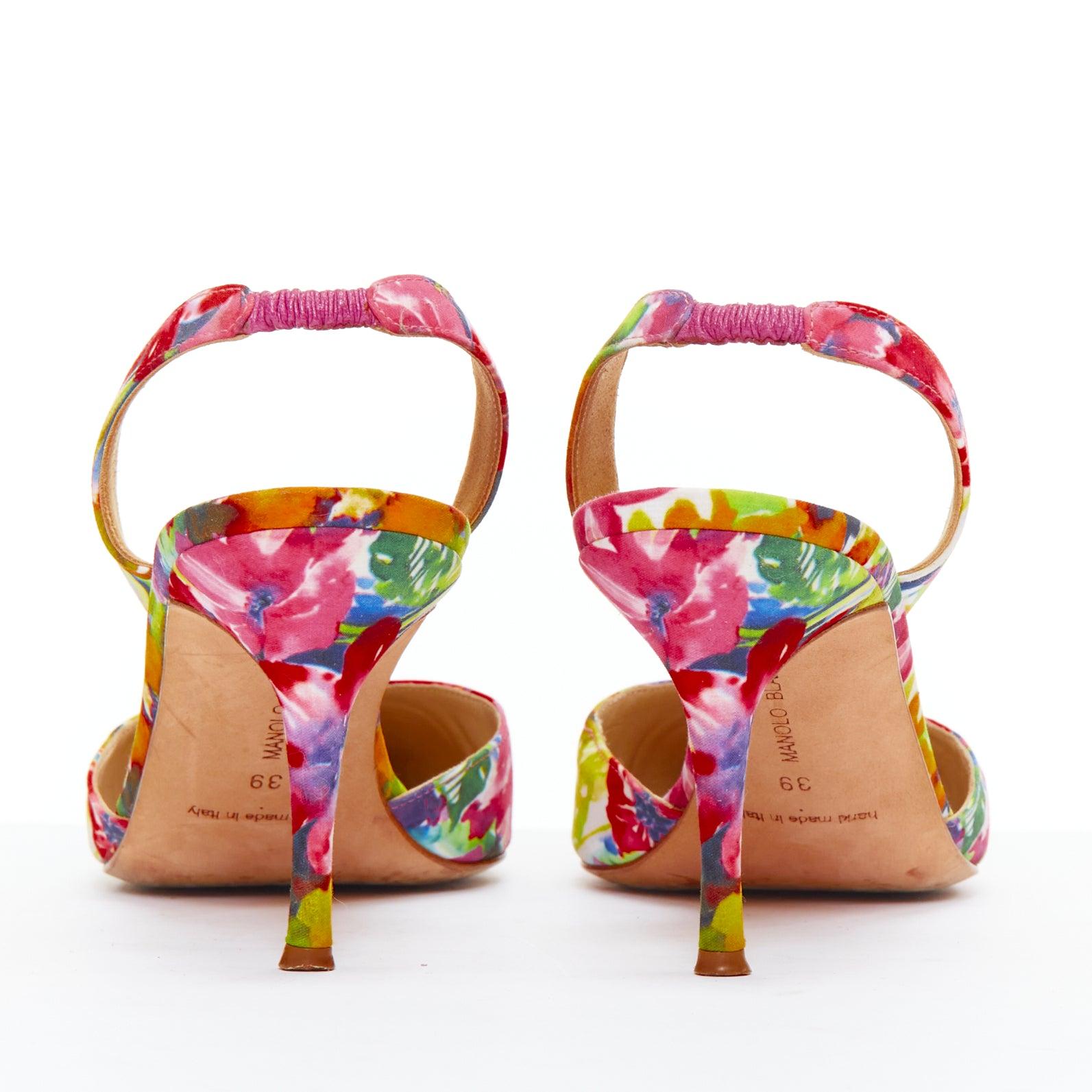Women's rare MANOLO BLAHNIK floral satin print slingback mid heel pump EU39