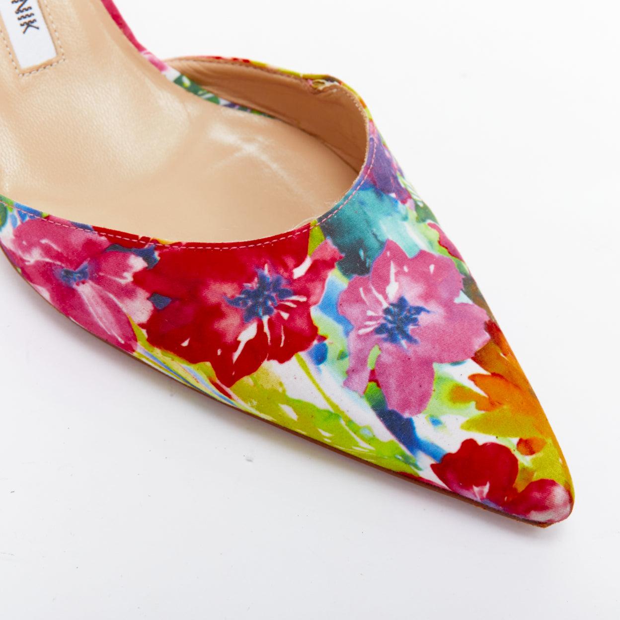 rare MANOLO BLAHNIK floral satin print slingback mid heel pump EU39 2