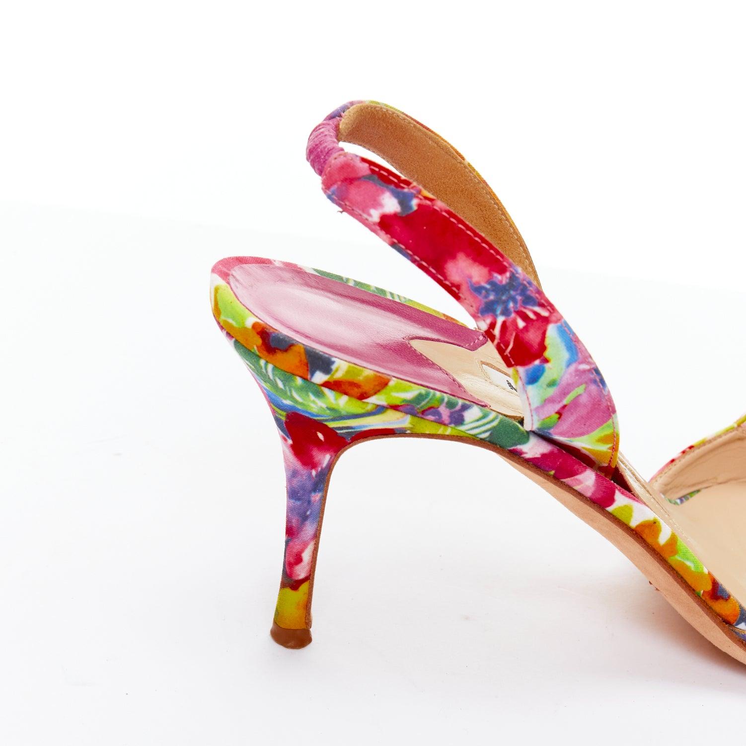 rare MANOLO BLAHNIK floral satin print slingback mid heel pump EU39 3