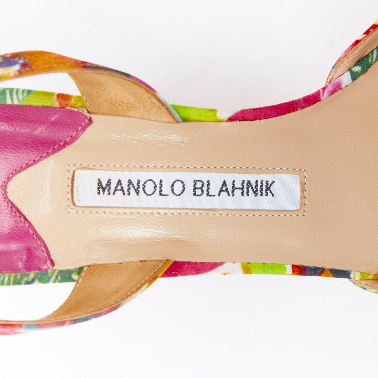 rare MANOLO BLAHNIK floral satin print slingback mid heel pump EU39 4