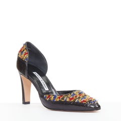 rare MANOLO BLAHNIK Kurung Dorsay multicolor boucle tweed court pumps EU37