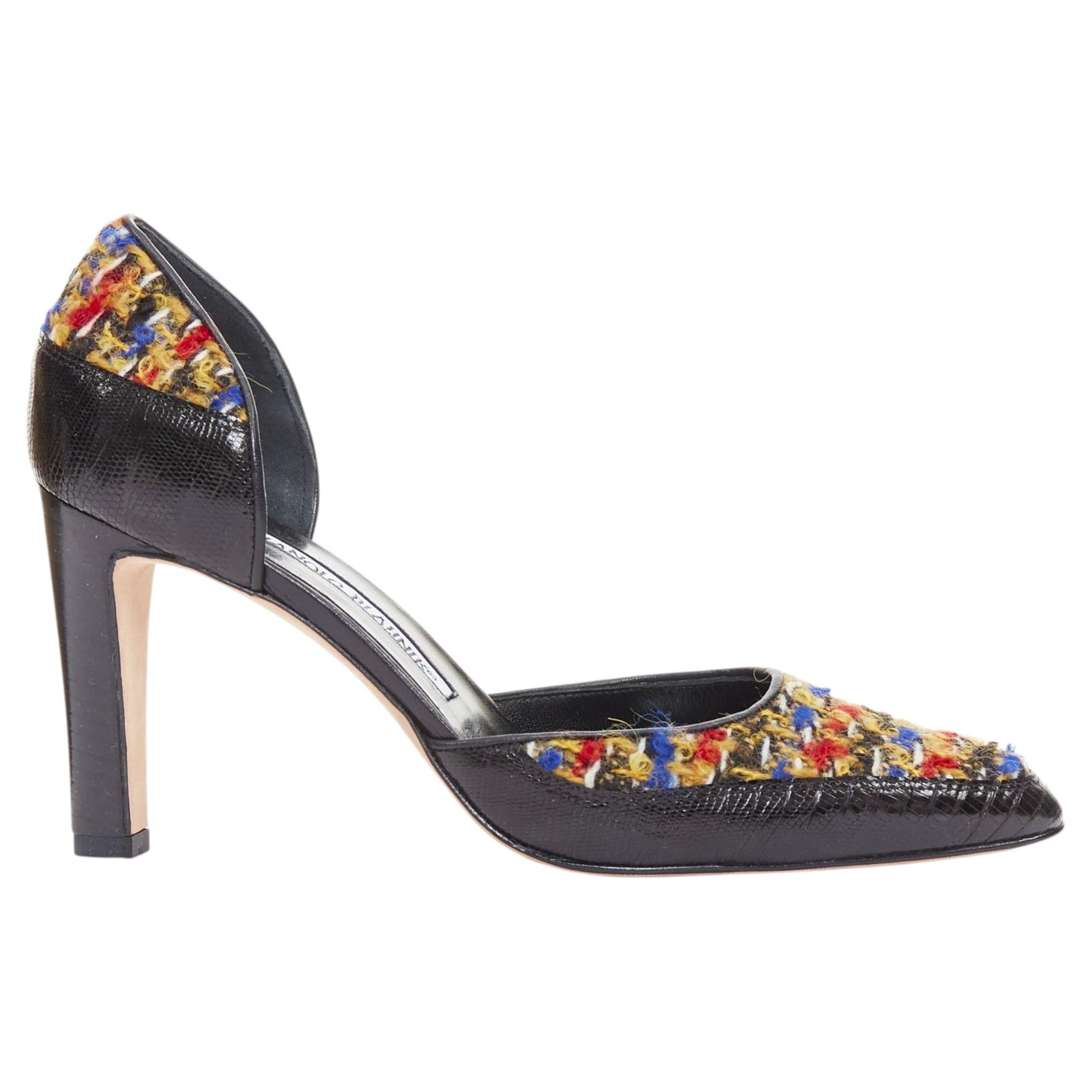 rare MANOLO BLAHNIK Kurung Dorsay multicolor boucle tweed court pumps EU37