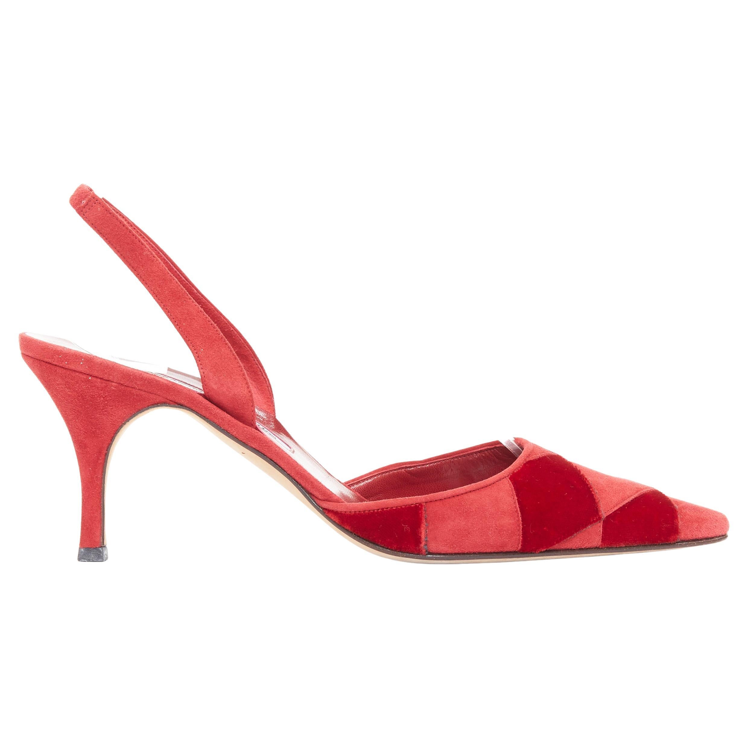 rare MANOLO BLAHNIK red suede harlequin check slingback pumps EU38